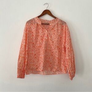Loft orange floral linen long sleeve spring blouse women’s petite size L